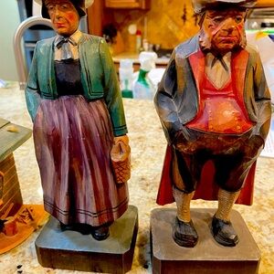 Vintage German couple with music Box with carved wood decor!